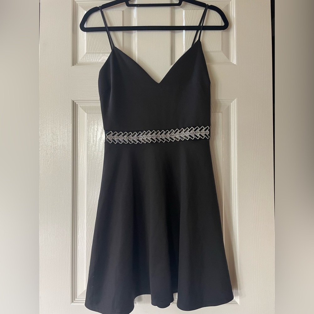 Charlotte Russe Black Mini Dress with Diamond Accent in Front